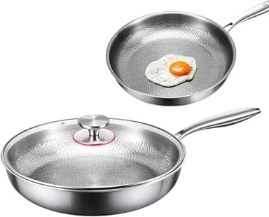 BUNQQF Padella in Titanio Pro Martellato 26/28/30cm - Antiaderente Antigraffio con Coperchio, Padella Nutrizionale Multifunzionale per Cucina Professionale e Domestica (26cm)