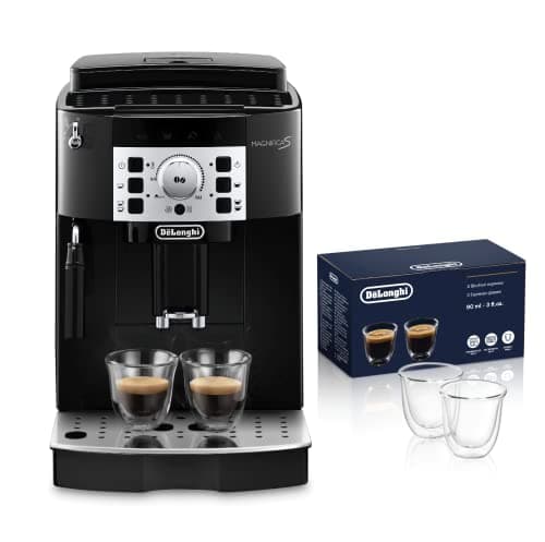 De'Longhi Perfetto Magnifica S ECAM22.110.B Macchina da Caffè Automatica per Espresso e Cappuccino Caffè in Grani o in Polvere spegnimento automatico + 2 Tazzine di Vetro a Doppia Parete da 60ml