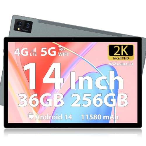 LEVIRTU Tablet 14 Pollici Android 14 tablet, 256 GB ROM(Expand to 2TB),36 GB(12+24) RAM, Octa-Core 2.0GHz, 2000 * 1200 FHD 4 Speakers, 4G LTE/5G WiFi, 11580 mAh Battery, Con Custodia, Penna,Grigio