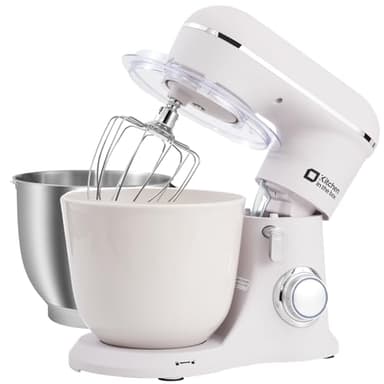 Kitchen in the box Impastatrice Planetaria，2 Ciotole 4,5 L+5 L Impastatrice Professionale, 10 Velocità con Uncino Impastatore, Mescolatore, Frusta Sbattitric, 1300W (Bianco)