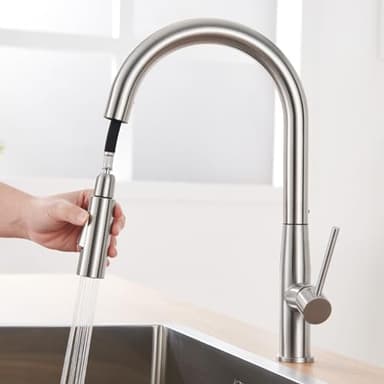 Auralum Rubinetto Lavello Cucina, Miscelatore Cucina con Doccetta Estraibile per Lavelli da Cucina, Rubinetti Cucina in Acciaio Inox con Bocca Alta, Girevole a 360°