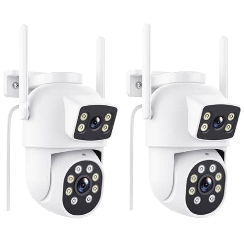 Reobiux 3K Telecamera Wi-Fi Esterno con Doppia Lente, Videocamera Sorveglianza Esterno con Visione Notturna a Colori, Rilevamento Umano, Audio Bidirezionale, Allarme Sonoro e Luminoso, IP66, 2 Pack