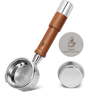 YMWVH - Portafiltro senza fondo da 58 mm con 2 orecchie, compatibile con macchine da caffè espresso Gaggia, con schermo a disco e cestello filtro portafiltro, manico in noce
