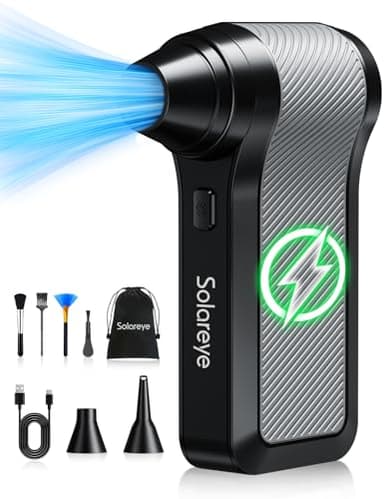 Solareye Soffiatore Aria Compressa, 130000 RPM, 3 Velocità Elettrico Aria Compressa, con Protezione Intelligente, Senza Fili e Ricaricabile, per Pulizia di PC, Tastiera, Auto e Divano