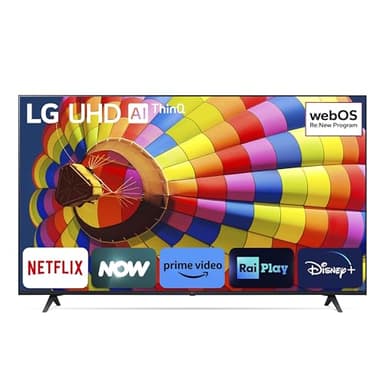 LG UHD 55'', Serie UT8000 2024, 55UT80006LA, Smart TV 4K, Ultra HD, Processore α5 Gen7, 20W, 3 HDMI, HDR10 Pro, Filmmaker Mode, Game Optimizer, Alexa, Wi-Fi, webOS 24, Telecomando Puntatore