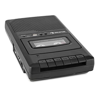 auna multimedia RQ-132 - Mangianastri, Lettore Cassette, Tape MC Portatile Con Microfono per Registratore Vocale, Altoparlante integrato, Uscita per Cuffie, Maniglia per Trasporto, Nero, con USB