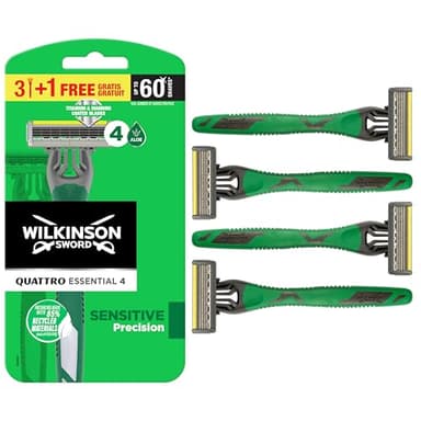 Wilkinson Sword Quattro Essential 4 Sensitive - confezione da 3+1 rasoi usa e getta uomo