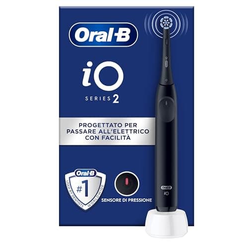 Oral-B iO 2 Spazzolino Elettrico Oral B, Nero, 1 Testina Di Ricambio, 1 Spazzolino, Delicato sulle Gengive, Efficace sulla placca, Sensore di Pressione