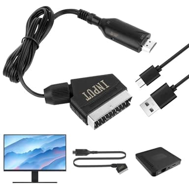 UKOFEW Convertitore da SCART a HDMI, Adattatore SCART a HDMI, Convertitore Audio Video, Cavo SCART a HDMI, SCART a HDMI 720p/1080p con Cavo HDMI e cavo Scart per TV, DVD, Monitor, Proiettori