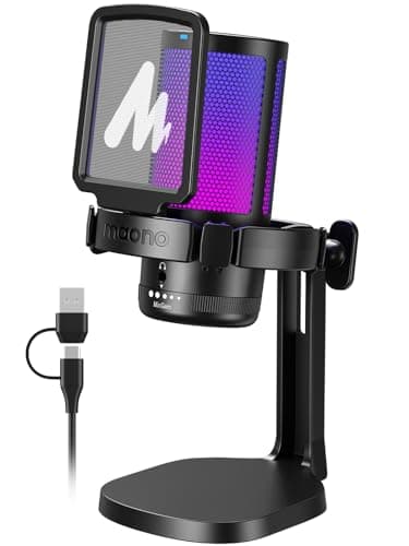 MAONO Microfono Gaming RGB, Microfono a Condensatore con Cancellazione del Rumore per Streaming Podcast Studio, Microfono USB per PS5/PS4/Mac - Luce RGB, Disattivazione One-Touch, Controllo Guadagno
