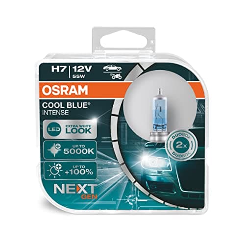 OSRAM COOL BLUE INTENSE H7, 100% luminosa, fino a 5000K, lampada alogena, look LED, duo box (2 lampade)