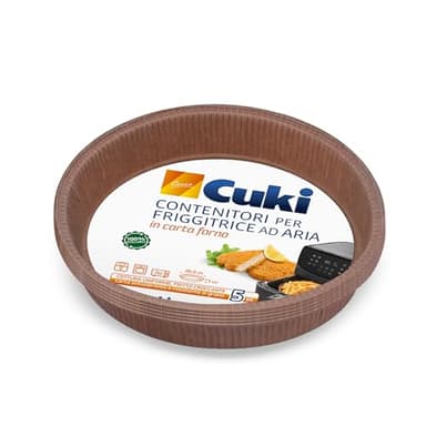 Cuki Contenitori per friggitrice ad aria in cartoncino antiaderente, anti-grasso e impermeabili, per una cottura uniforme e un fritto croccante, 1 confezione da 5 pezzi, Ø20.5 cm