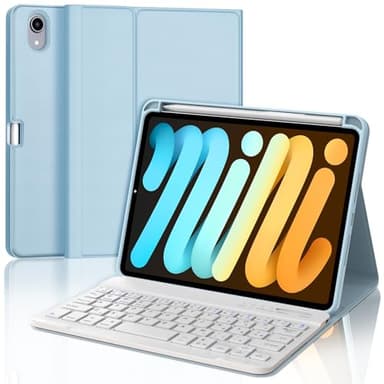 IVEOPPE Tastiera iPad Mini 7 2024, iPad Mini 7 Tastiera Cover, Custodia Tastiera Italiano Bluetooth per iPad Mini 7 2024/6 2021 8.3", Blu cielo