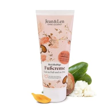Jean & Len crema piedi burro di karité e calendula, per pelli secche e stressate, nutre intensamente e dona elasticità ai piedi, profumo di rosmarino e zenzero, senza parabeni e siliconi, 100 ml