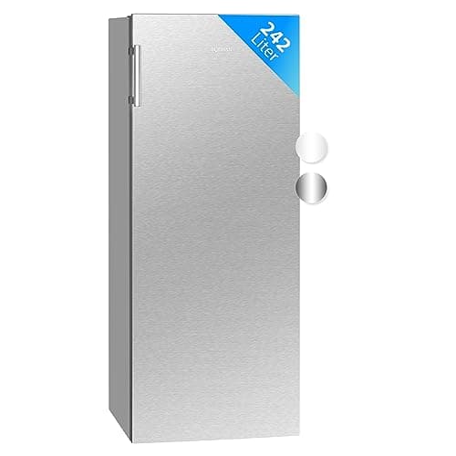 Bomann® Frigorifero autoportante, grande, 242 litri, con illuminazione a LED, ideale per bevande e alimenti, chiusura della porta sostituibile, VS 7316.1 inox