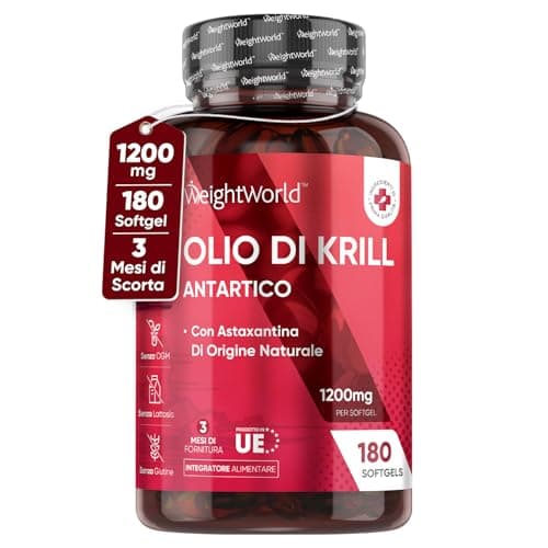 Olio di Krill con Astaxantina e Colina, 180 Capsule Softgel (Scorta 3 Mesi), Olio di Krill Puro Antartico 1200mg, Omega 3, EPA, DHA, Fosfolipidi Marini 180mg, da Fish Oil Puro, Astaxanthin, Senza OGM