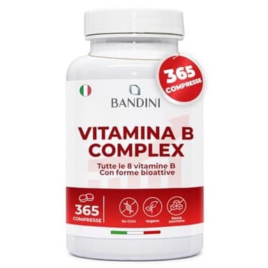 Bandini® Vitamina B Complex ad Alto Dosaggio, 365 Compresse (+1 Anno), Vitamin B-Complex, Acido Folico, Biotina e Gruppo B1, B2, B3, B5, B6, B12 | Complesso 100% Vegan - Energia e Difese Immunitarie