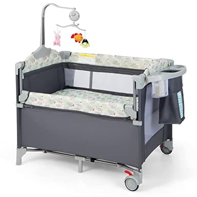 RELAX4LIFE 4 in 1 Culla con Fasciatoio e Cingia Fissagio, Adatto a Neonato da 0 a 36 Mesi (Grigio Scuro)