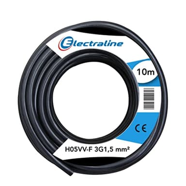Electraline 11761 Cavo per Prolunghe Sezione 3G1.5 mm, Nero, 10 m