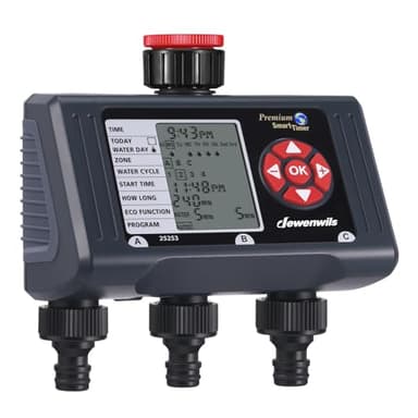 DEWENWILS Centralina irrigazione 3 vie, 4 Opzioni di Programmazione per vie, Timer Irrigazione Automatica, Ritardo della Pioggia/Modalità Manuale, Orologio da Giardino per Prati, Giardini