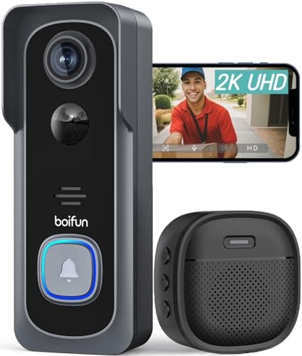 BOIFUN Videocitofono Wifi 2K UHD Campanello Senza Fili da Esterno con Suoneria e Allarme Immediato, 166°Angolo Visuale, Rilevamento Umano PIR, Audio Bidirezionale, Batteria 6700mAh, Impermeabile IP66