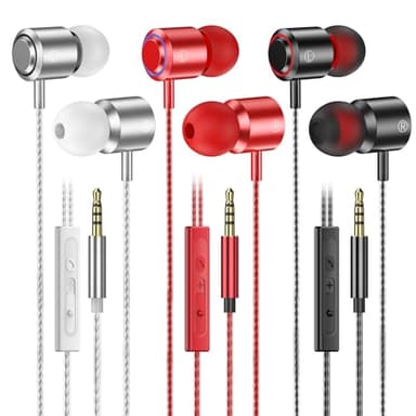 3 Pacco Cuffie In Ear con Filo, Auricolari con Filo e Microfono/Controllo del, Isolamento del Rumore, Alta Qualità del Suono Cuffiette, Auricolari per iPhone, Samsung, Tablet e Dispositivi da 3,5 mm