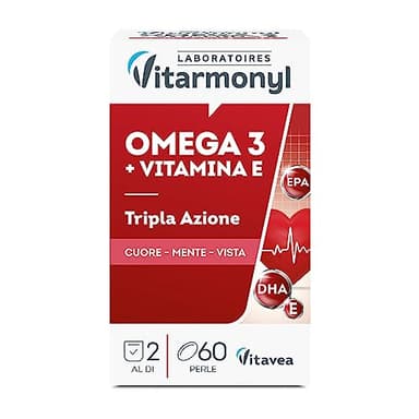 Omega 3 - Integratori per favorire la normale funzione cardiaca - Formula arricchita con Vitamina E, contro lo stress ossidativo - Per Adulti - Confezione da 60 perle softgel - Vitarmonyl