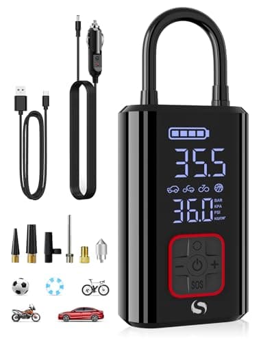 SERVOMASTER Compressore Aria Portatile Auto, 150PSI con Batteria Ricaricabile, Mini Compressore Portatile 12V DC, Gonfiatore Elettrico Portatile per Auto, Bici, Moto, Pallone
