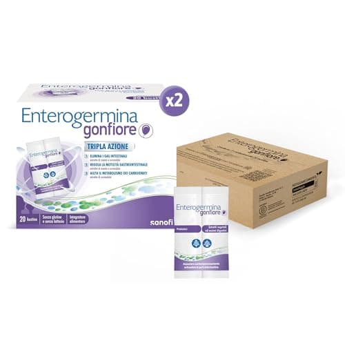 Enterogermina Gonfiore, Fermenti Lattici Probiotici, Prebiotici per Adulti - Integratori con Enzimi Digestivi ed Estratti Vegetali contro Pancia Gonfia e Gonfiore Addominale (40 Bustine )