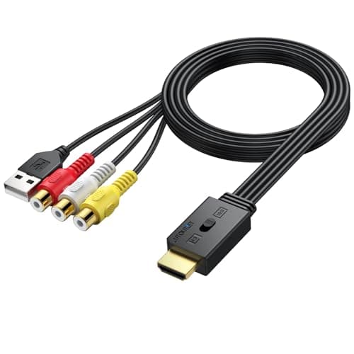 AUTOUTLET Adattatore AV a HDMI Supporto Conversione 16:9/4:3,PAL/NTSC,Convertitore AV a HDMI 1080P con Cavo Femmina da 60 cm per Wii,PS1,PS2,N64,Xbox