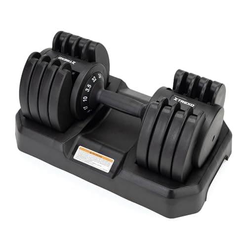 TREXO Manubrio 32 kg con Regolazione del Peso Tramite Rotella Manubrio Palestra Regolabile in Ferro per Esercizi Fitness con Impugnatura Ergonomica Antiscivolo