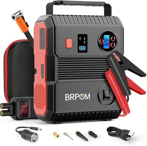 BRPOM Avviatore Batteria Auto,6000A 24000mAh Avviatore di Emergenza per Auto con 150PSI compressore aria portatile (All Gas or 8.0L Diesel) 12V Jump Start,Power Bank/Clip con display