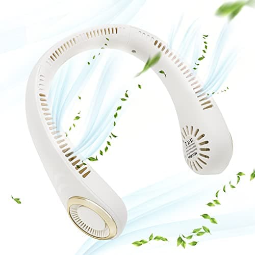Generico Ventilatore da Collo Portatile, Senza Lama, 3 Velocità, 5000mAh, Bianco, 18 x 3.1 x 2.1 cm
