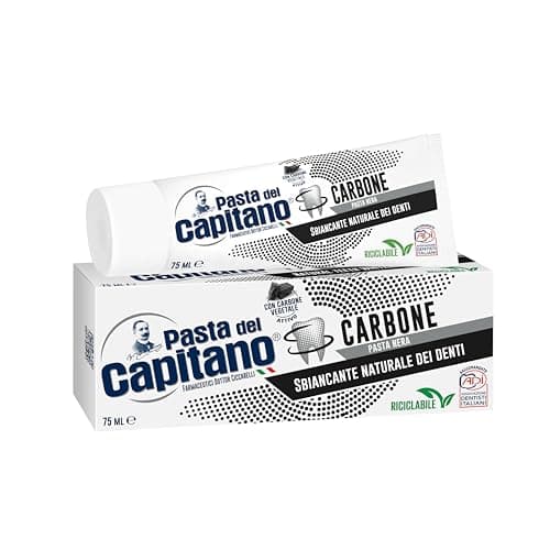 Pasta del Capitano, Dentifricio Carbone Vegetale Attivo Bio, Sbiancante Naturale dei Denti in Pasta Nera, Efficace contro le Sostanze che Macchiano lo Smalto, 100% Made in Italy, Tubetto da 75 ml