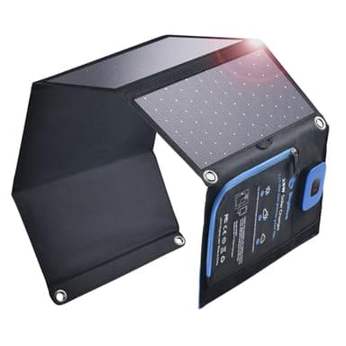 BigBlue 28W Caricabatterie Solare Portatile 2-Porte USB, Pannelli Solari IP44 con Amperometro Digitale per Dispositivi Ricaricabili Via USB iPhone Android GoPro ECC