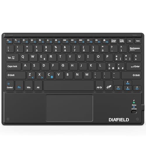 1 BY ONE Diafield Tastiera Bluetooth Wireless Ultra Sottile con Multi Touch Integrato Touch Pad e Batteria Ricaricabile per Android IOS e Windows, Tastiera Wireless, Nera