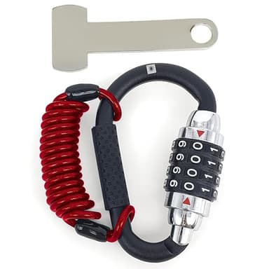 KRASER KR723B Lucchetto Casco Moto, Moschettone con 4 (altri 3) Codice Più Sicuro + Cavo Flessibile in Acciaio + Adattatore a T, Accessori Antifurto Blocca Gancio Casco Moto Bici Bagagli Multiuso