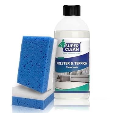 SUPER CLEAN Detergente per tappezzeria e tappeti Deep Clean Concentrato per tutti i tipi di tappezzeria, tappeti, sedili dell'auto, divano o sofà Contenuto: 500 ml + 2 spugne per tappezzeria