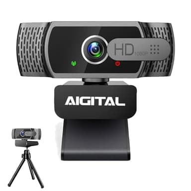 aigolink 1080p Webcam PC con Microfono, Web Camera USB con Privacy Shutter e treppiede, Auto-Focus, Correzione Luce, Videocamera Full HD Plug Play per Laptop Desktop Mac Windows Skype Zoom Team