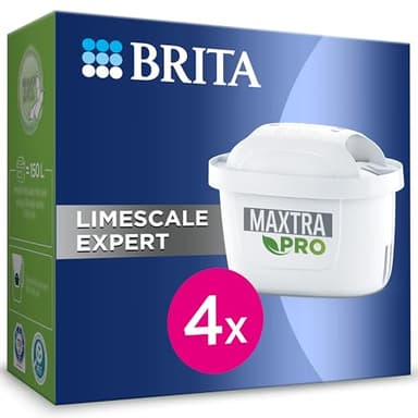 BRITA Filtro acqua rubinetto MAXTRA PRO Limescale Expert confezione da 4 filtri - Riduzione del calcare extra e ideale per bevande calde, filtro originale compatibile con caraffa acqua filtrante