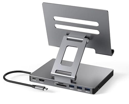 iPad Pro USB C Hub Stand, adattatore per iPad Pro M4 M2 M1 13 12.9 11 pollici iPad Air Docking Station Pieghevole con 4K 60Hz HDMI, ricarica PD, lettore di schede SD/TF, 3 USB 3.0, audio da 3,5 mm,