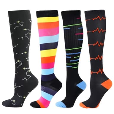 BISOUSOX Unisex Calze a Compressione da Uomo Donna 4Paia Calzini Running Sport Calza Altezza Ginocchio 15-20 mmHg Calze Compressione Graduata Uomo Calze Antitrombo Donna Regali per le Donne Incinte