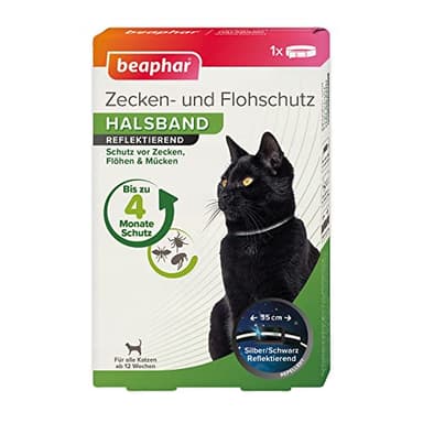beaphar - Collare antizecche e pulci - per Gatti a Partire da 12 Settimane - Repellente - 4 Mesi di Protezione da zecche, pulci e zanzare - Resistente alla Pioggia - Riflettente - Lunghezza Cinturino
