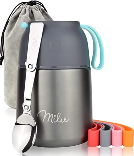 Milu Thermo per Alimenti 300ml 440ml 450ml 650ml 800ml I Contenitore Termico di Acciaio Inossidabile, Isotermico Sottovuoto per Cibi Caldi e Freddi (Grigio, 450ml)