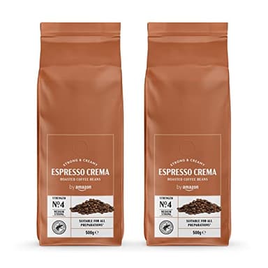 by Amazon Espresso Crema in chicchi, tostatura chiara, 1kg, 2 Confezioni da 500g - Certificato Rainforest Alliance, Caffè in grani