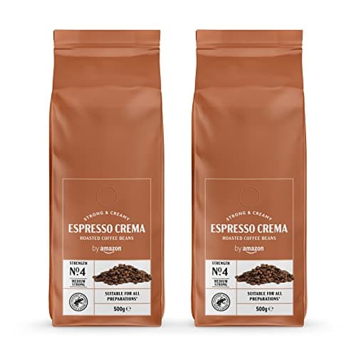 by Amazon Espresso Crema in chicchi, tostatura chiara, 1kg, 2 Confezioni da 500g - Certificato Rainforest Alliance, Caffè in grani