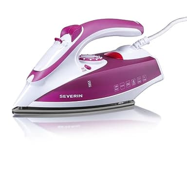 SEVERIN BA 3243 Ferro da stiro a vapore e a secco 2400W con getto fino a 70g/min, serbatoio da 200 ml, Ferro a secco autopulente, Ferro a vapore con piastra in ceramica, Bianco/viola