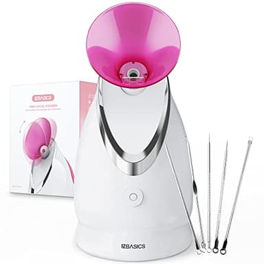 Vaporizzatore Viso Vaporizzatore Facciale Nano-Ionico Sauna Facciale Domestica, Libera Pori, Atomizzatore a Nebbiolina Tiepida, Umidificatore Spa Facciale 1 Pack + 5 Stainless Steel Skin Kit Rosa