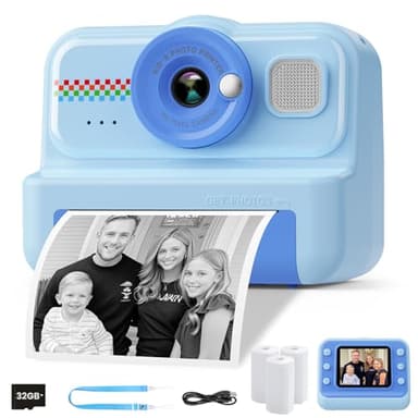HiMont Macchina Fotografica Bambini Istantanea, Fotocamera Istantanea per Bambini HD/1080P con Scheda da 32 GB e 3 Rotoli di Carta da Stampa, Regalo per Bambini per Ragazze Ragazzi da 3-14