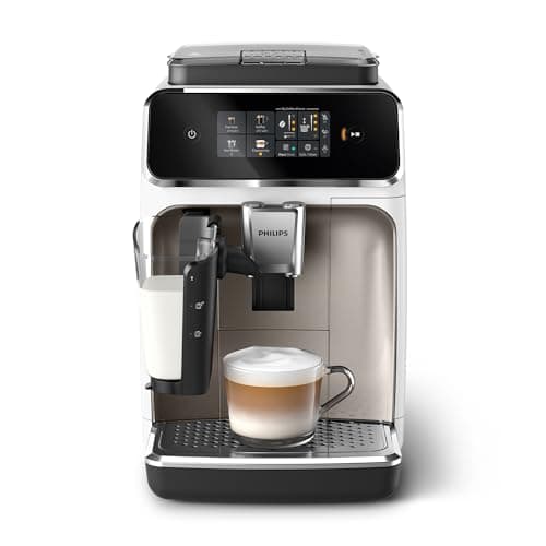 Macchina da caffè espresso automatica Philips Serie 2300-4 bevande, Display touch screen a colori, Sistema LatteGo, SilentBrew, Macinacaffè in ceramica, Filtro AquaClean. Bianco cromo (EP2333/40)